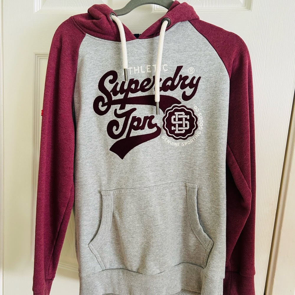 Superdry Men's Hoodie in Gray and Burgundy